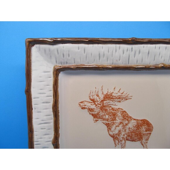 Home Studio Lake Cabin Moose Square Dinner Plate 11 1/4" Discontinued - Picture 3 of 8